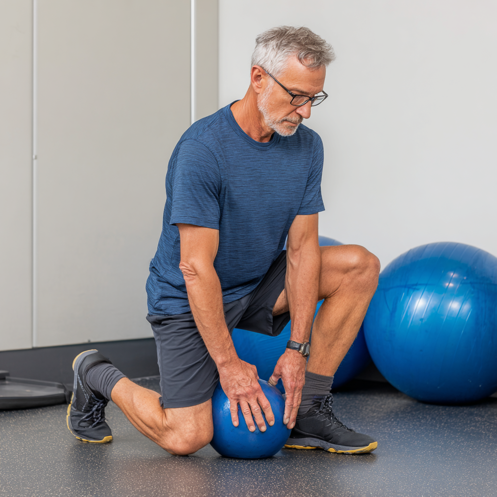 Older adult demonstrating improved strength and mobility after training program